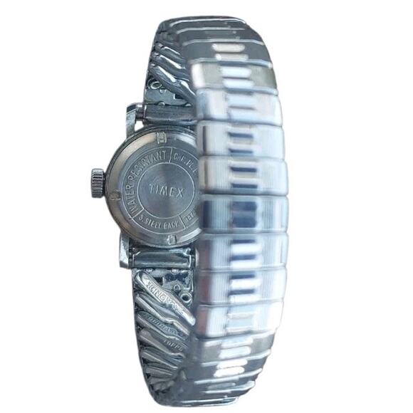 Vintage Timex Women's 17 Jewels Mechanical Wind Up Watch Silver Tone Flex Band - Picture 6 of 8